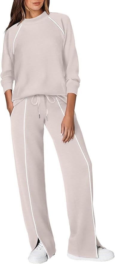 WIHOLL Lounge Sets for Women 2 Piece Fall Outfits 2025 Wide Leg Pant Matching Sets Womens Clothing