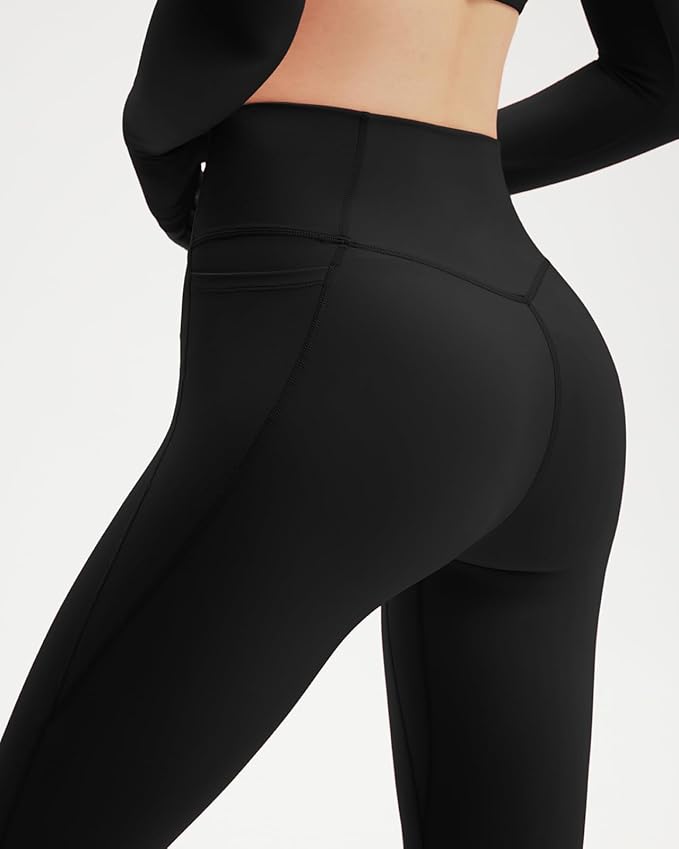 SUUKSESS Women 2 Piece Workout Sets Long Sleeve Twist Deep V Crop Padded Tops Yoga Leggings with Side Pockets
