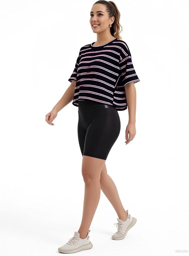 Women's Oversize Workout Crop Tops Casual Short Sleeve Drop Shoulder Boxy T-Shirts Roll Hem Basic Loose Yoga Running Tees