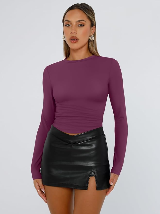 Trendy Queen Womens Long Sleeve T Shirts Fall Fashion 2026 Basic Crop Tops Going Out Outfits Y2k Clothes
