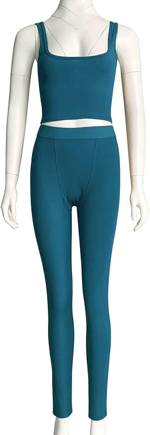 LICOBOD Casual Workout Sets 2 Piece Outfits for Women Ribbed Crop Tank Top High Waist Yoga Leggings Lounge Wear Tracksuit
