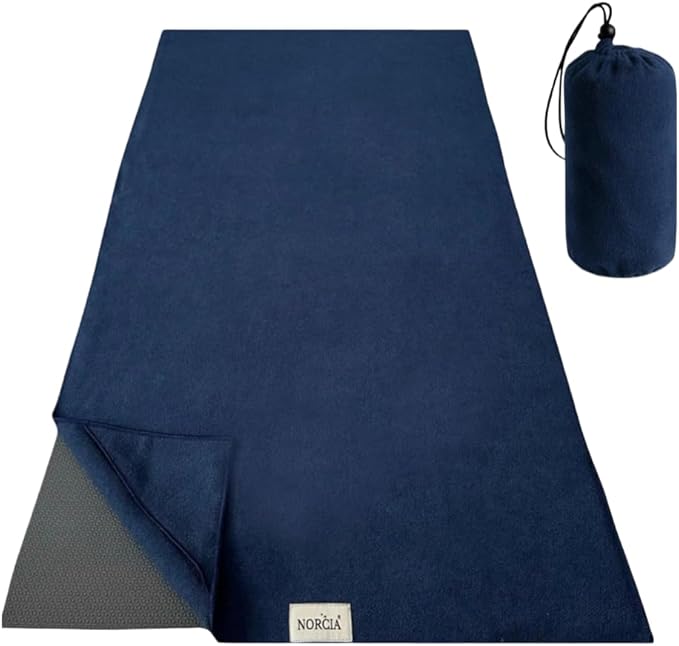 Yoga Towel, Non Slip Hot Yoga Mat Towel with Corner Pockets, 100% Microfiber, Mat-Sized 24" x 72", Sweat Absorbent, Perfect for Hot Yoga, Bikram, Pilates and Yoga Mats (Midnight Blue)