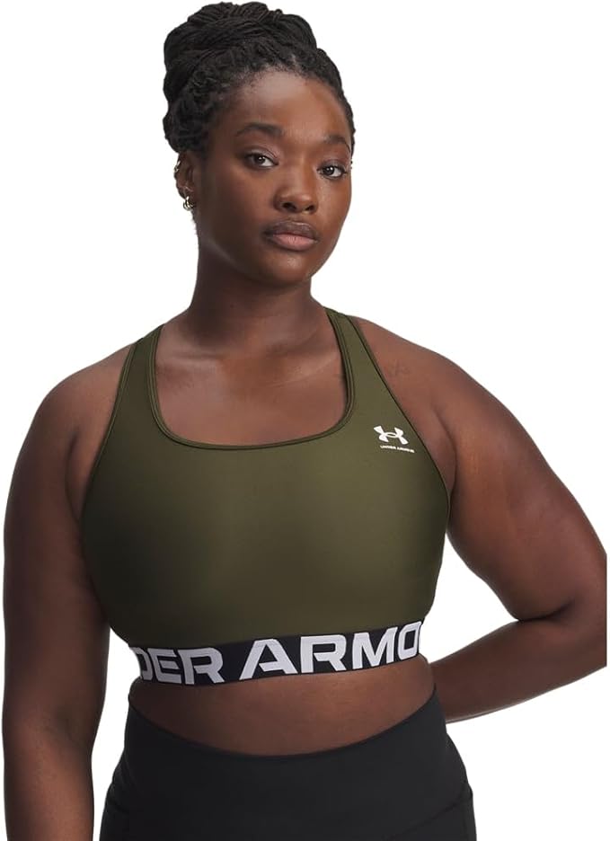 Under Armour Womens HeatGear Authentics Mid Impact Branded Sports Bra