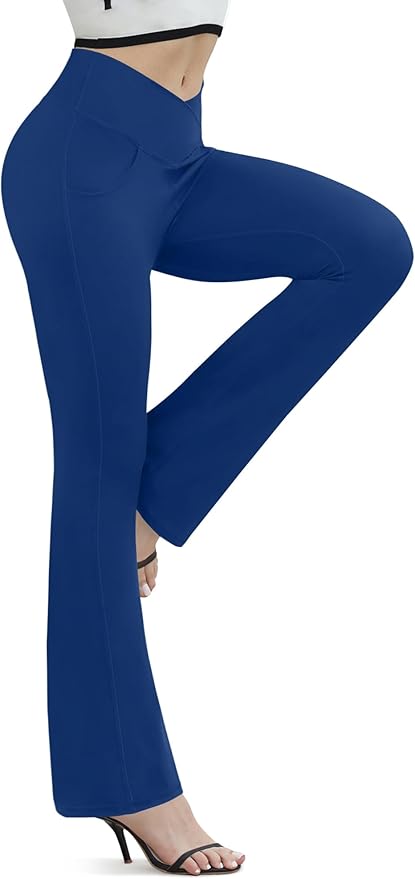 Flare Leggings for Women Yoga Pants with Pockets High Waisted Crossover Flare Leggings Bootcut Casual Yoga Pants