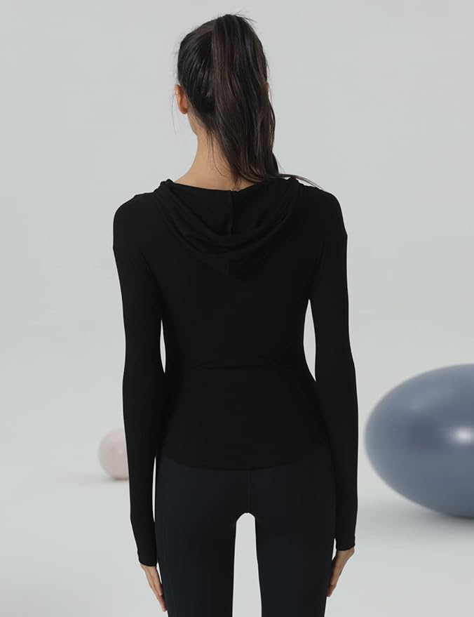 Locachy Womens Slim Fit Full Zip Hoodie Athletic Jacket Yoga Workout Running Jackets with Thumb Holes