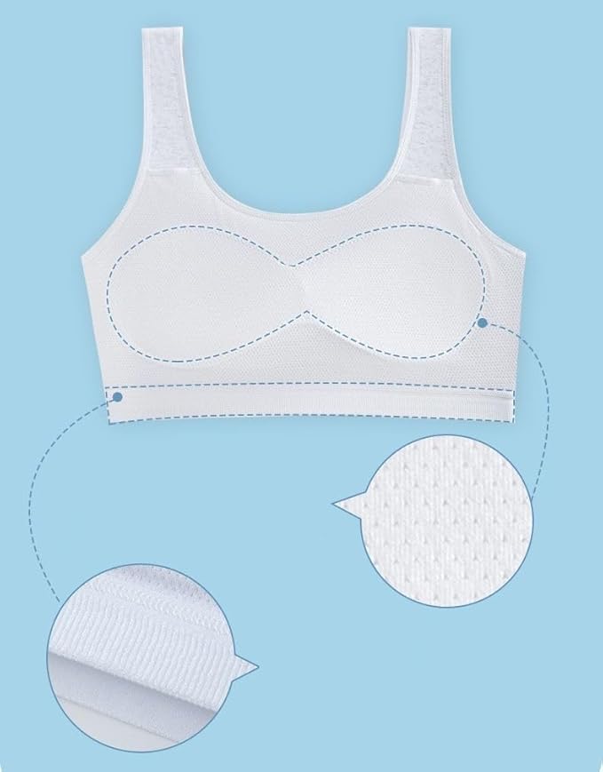 Herepai Big Girls' Sports Bra with Breathable Pads Teens Cotton Training Bras