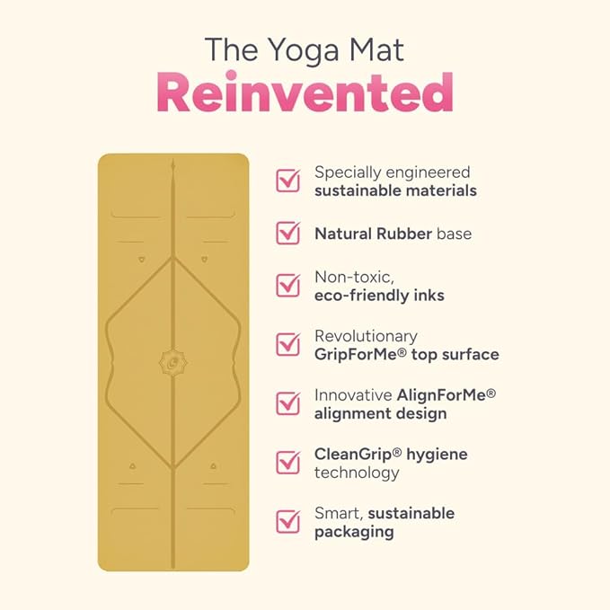 Liforme Original Yoga Mat – Free Yoga Bag Included - Patented Alignment System, Warrior-like Grip, Non-slip, Eco-friendly, sweat-resistant, long, wide, 4.2mm thick mat for comfort