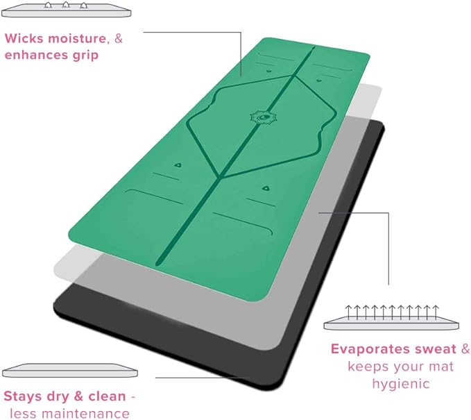 Liforme Original Yoga Mat – Free Yoga Bag Included - Patented Alignment System, Warrior-like Grip, Non-slip, Eco-friendly, sweat-resistant, long, wide, 4.2mm thick mat for comfort