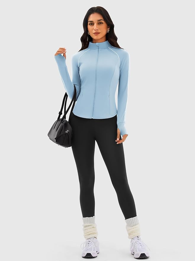 Cropped Workout Jackets for Women Running,Lightweight Yoga Tops Athletic Jacket Slim Fitted,Full Zip Up with Pockets