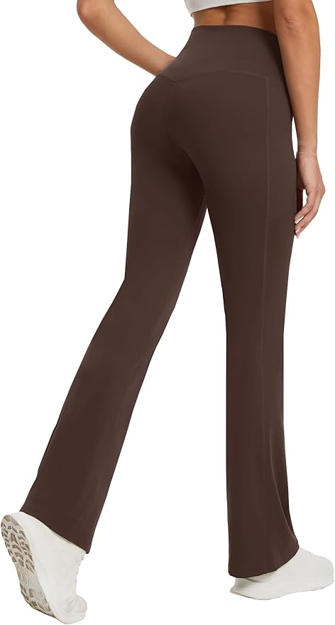 DLOODA Women's Yoga Pants with Pockets No Front Seam Crossover High Waisted Flare Leggings Tummy Control Bootcut Pants