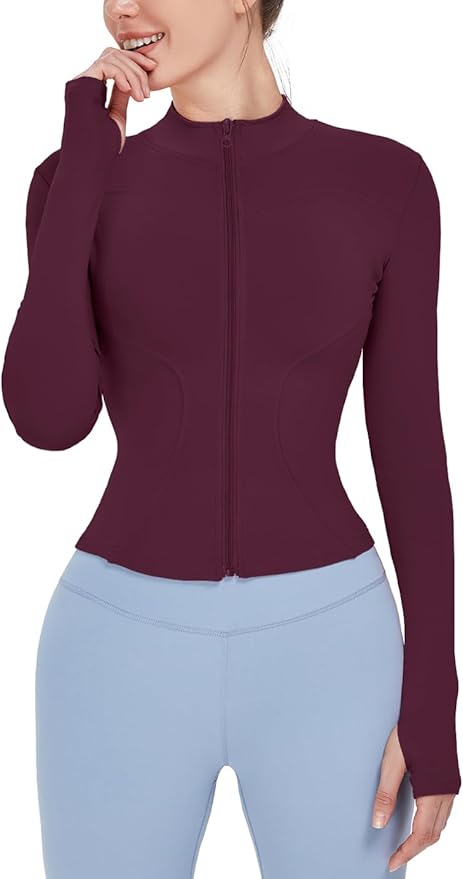 Locachy Women's Lightweight Stretchy Workout Full Zip Running Track Jacket with Thumb Holes