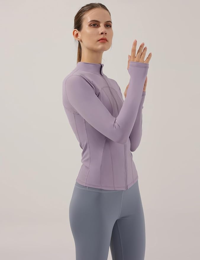 Gacaky Women's Slim Fit Workout Running Track Jackets Full Zip-up Yoga Athletic Jacket with Thumb Holes