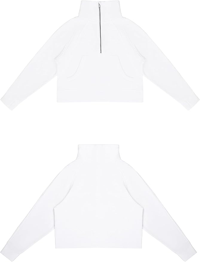 THE GYM PEOPLE Womens' Half Zip Pullover Fleece Stand Collar Crop Sweatshirt with Pockets Thumb Hole