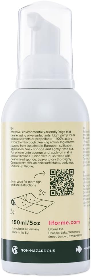 LIFORME Ultimate Everyday Yoga Mat Cleaner, Eco-Friendly, Natural & Organic Yoga Mat Cleaner, Vegan, Safe for all Yoga Mats, No Sticky Or Slimy Residue - Cleans, Restores, Refreshes - 150ml/5oz