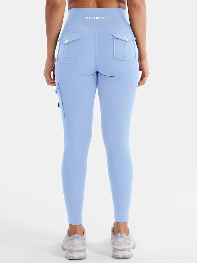 YEOREO CoreFlex Workout Cargo Leggings with Pockets for Women Hidden Scrunch Butt Lifting Leggings Gym Yoga Pants