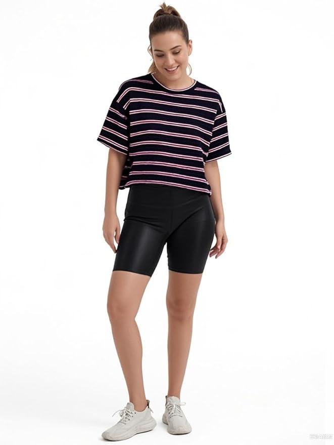 Women's Oversize Workout Crop Tops Casual Short Sleeve Drop Shoulder Boxy T-Shirts Roll Hem Basic Loose Yoga Running Tees