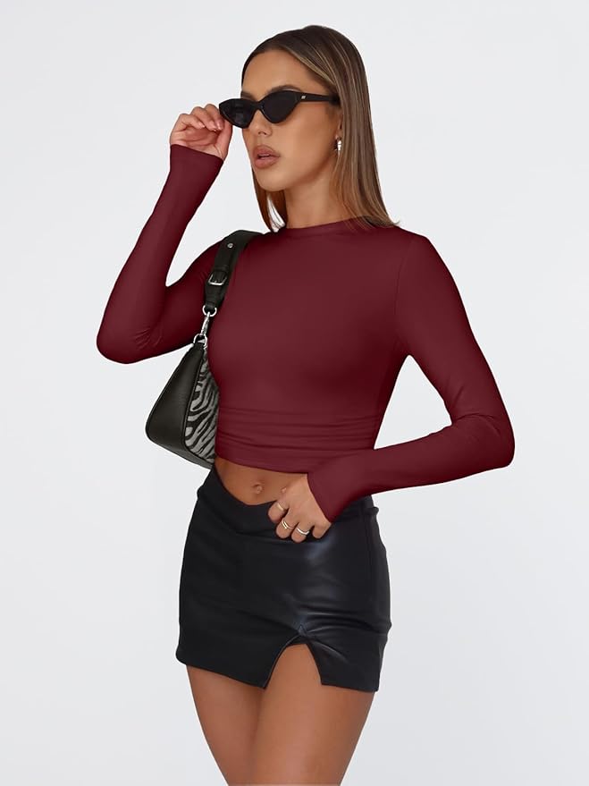 Trendy Queen Womens Long Sleeve T Shirts Fall Fashion 2026 Basic Crop Tops Going Out Outfits Y2k Clothes