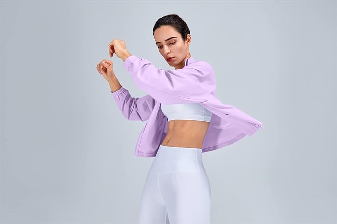 altiland Women's Athletic Running Yoga Gym Track Zip Up Cropped Jackets UPF 50+ Sun Protection Long Sleeve Workout Shirts