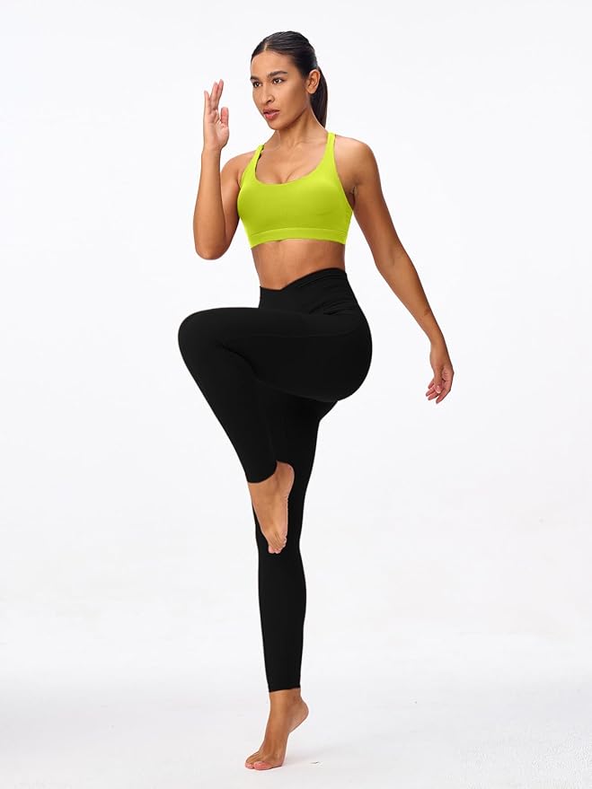 Women's Strappy Sports Bras Light Compression Crop Criss Cross Back Padded Workout Yoga Bra Supportive U Neckline