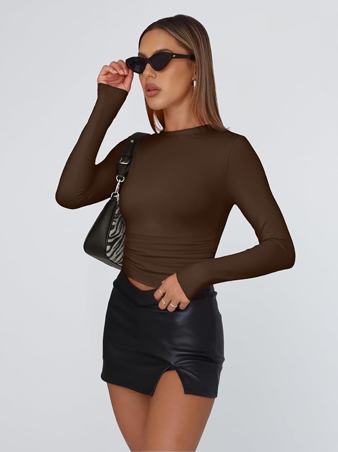 Trendy Queen Womens Long Sleeve T Shirts Fall Fashion 2026 Basic Crop Tops Going Out Outfits Y2k Clothes
