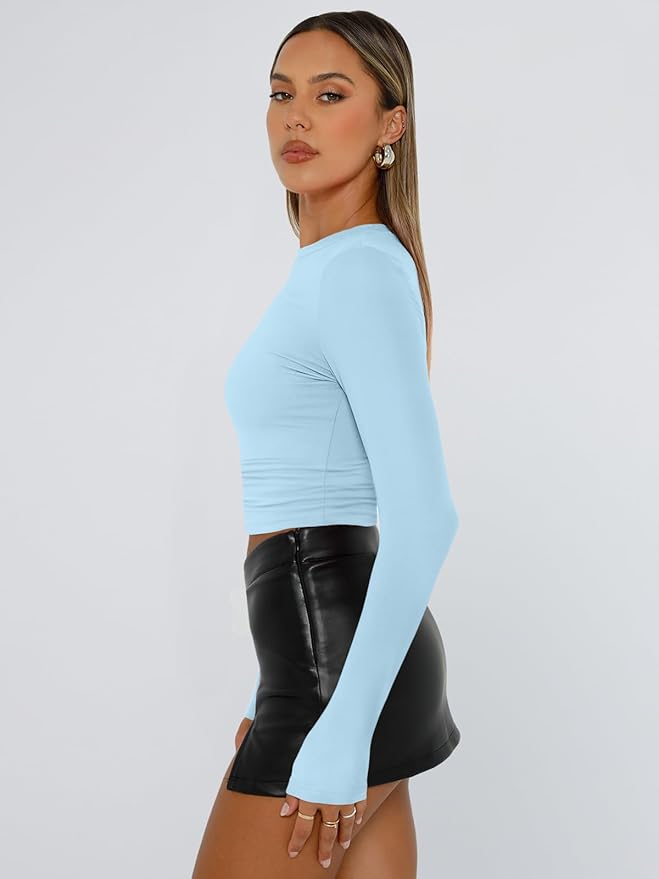 Trendy Queen Womens Long Sleeve T Shirts Fall Fashion 2026 Basic Crop Tops Going Out Outfits Y2k Clothes