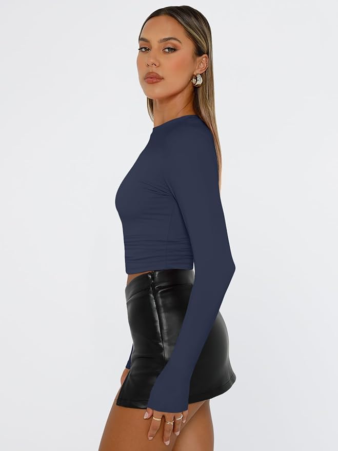 Trendy Queen Womens Long Sleeve T Shirts Fall Fashion 2026 Basic Crop Tops Going Out Outfits Y2k Clothes