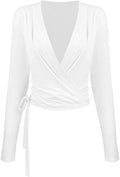 Yoga outfit with feminine temperament, cross V-neck, slimming effect, pleated waist, slim fit, sports long sleeved outfit