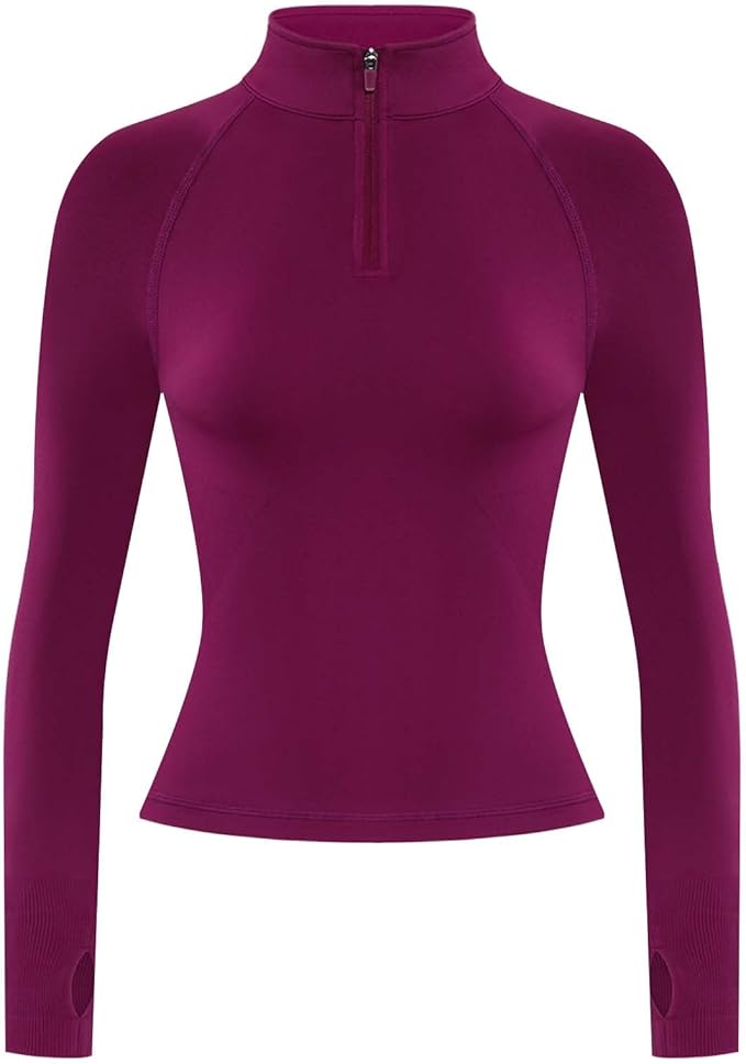 AUROLA Influence Workout Jacket for Women, Half Zip Cropped Slim Fit Long Sleeve Yoga Jackets Athletic Top with Thumb Holes