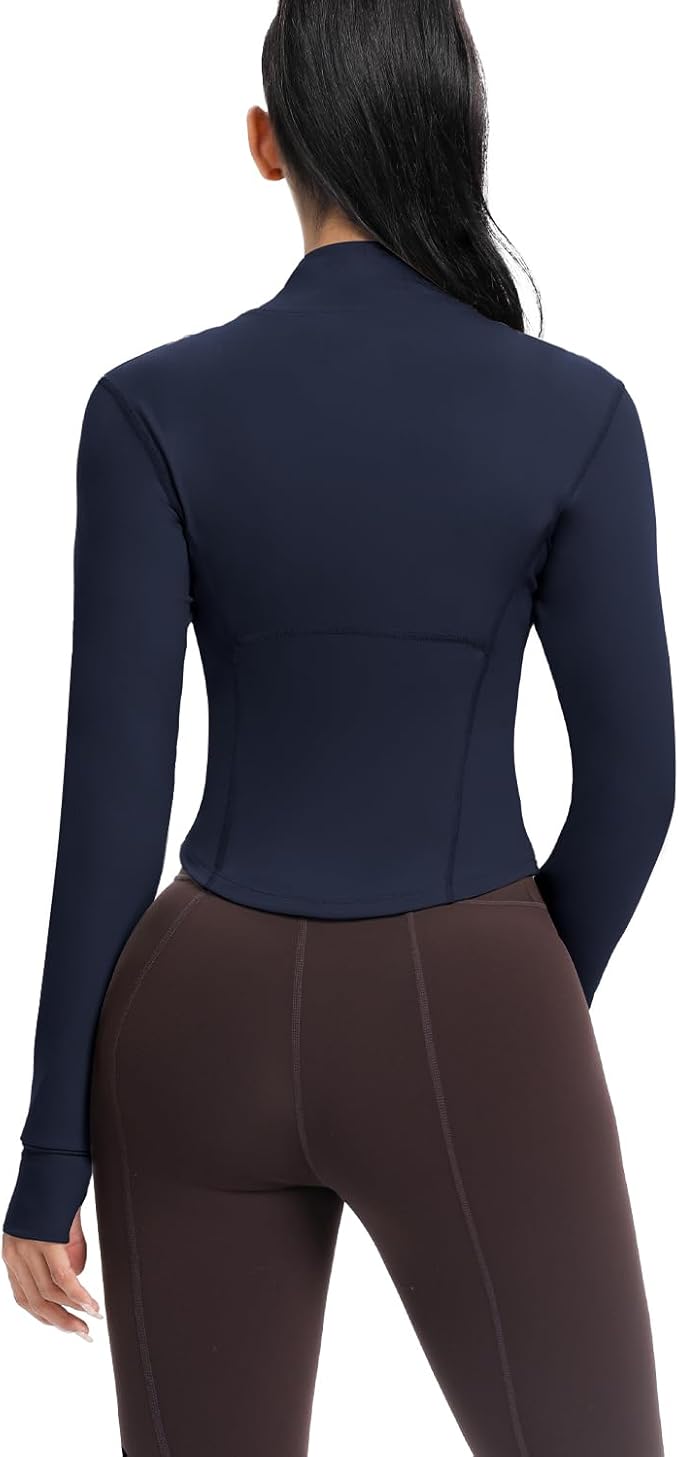 AVGO Women's Cropped Running Workout Jackets Zip Slim Fit Athletic Tops with Thumb Holes