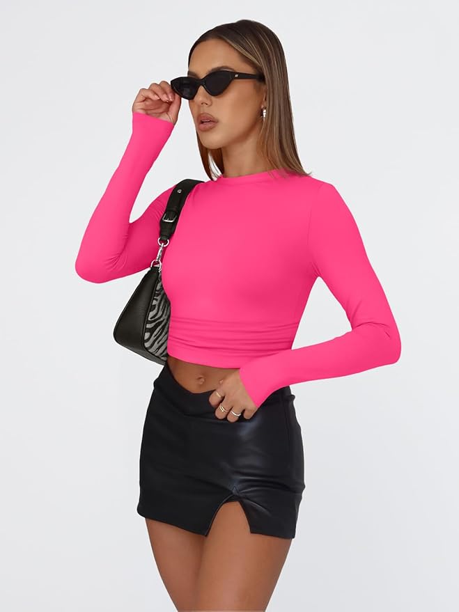 Trendy Queen Womens Long Sleeve T Shirts Fall Fashion 2026 Basic Crop Tops Going Out Outfits Y2k Clothes