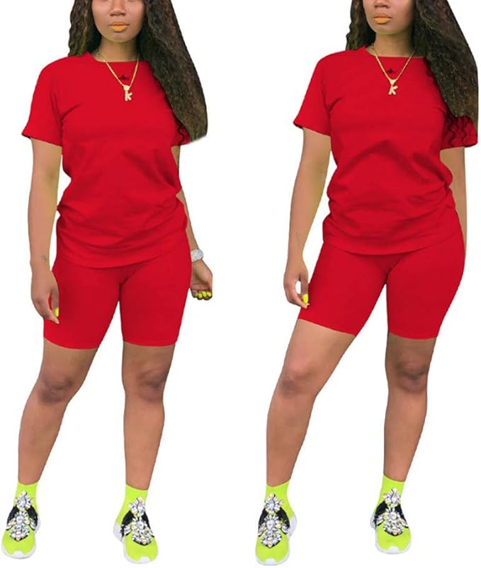 KINIKO Women's 2 Piece Casual Fashion Sports Solid Color Suit short Sleeve top and Pants Set Sweatshirt