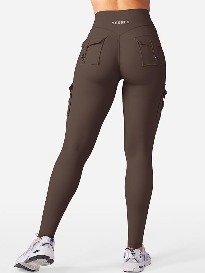 YEOREO CoreFlex Workout Cargo Leggings with Pockets for Women Hidden Scrunch Butt Lifting Leggings Gym Yoga Pants