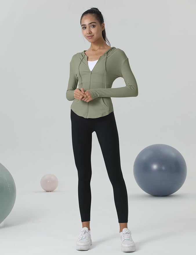 Locachy Womens Slim Fit Full Zip Hoodie Athletic Jacket Yoga Workout Running Jackets with Thumb Holes