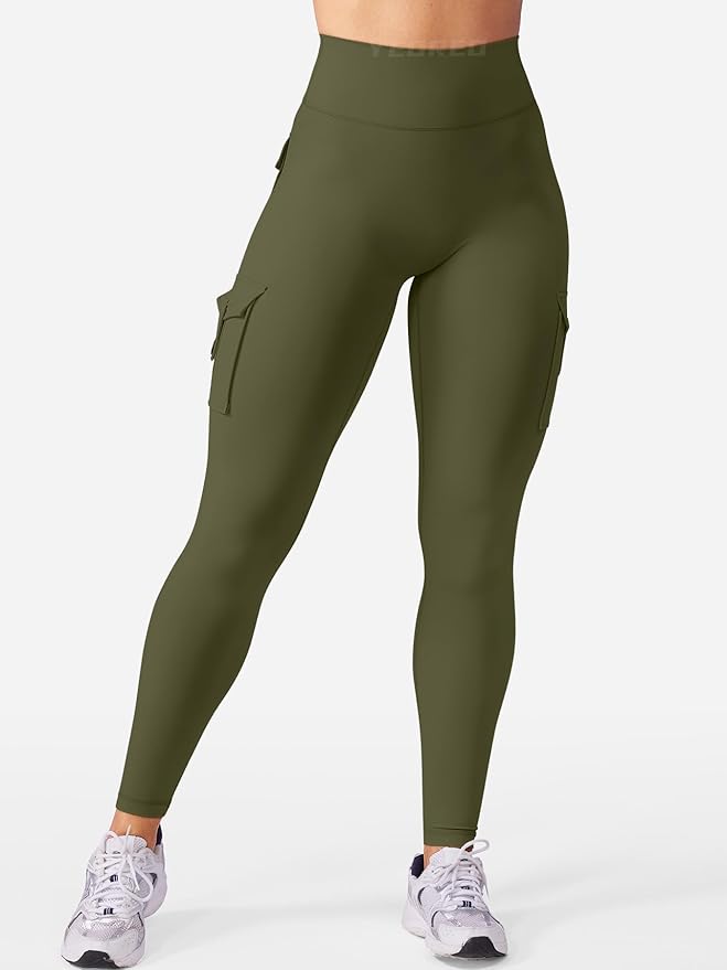 YEOREO CoreFlex Workout Cargo Leggings with Pockets for Women Hidden Scrunch Butt Lifting Leggings Gym Yoga Pants