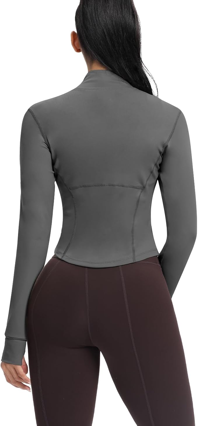 AVGO Women's Cropped Running Workout Jackets Zip Slim Fit Athletic Tops with Thumb Holes