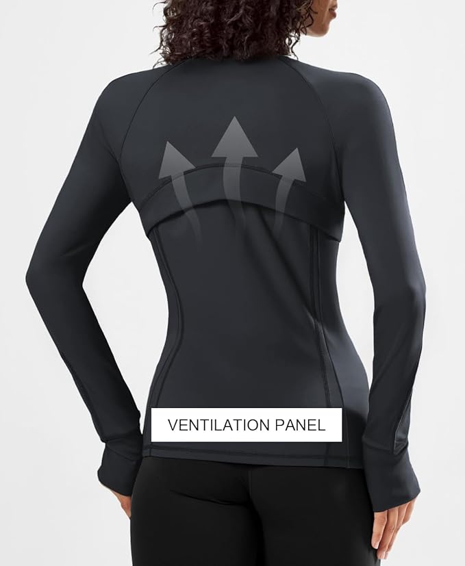 Waitfairy Zip Up Jackets for Women Yoga Gym Top Running Workout Jackets for Woman Track Jacket Women with Thumb Holes