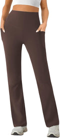 Womens High Waist Yoga Pants Stretchy Casual Trousers Straight Leg Pull On Side Pockets