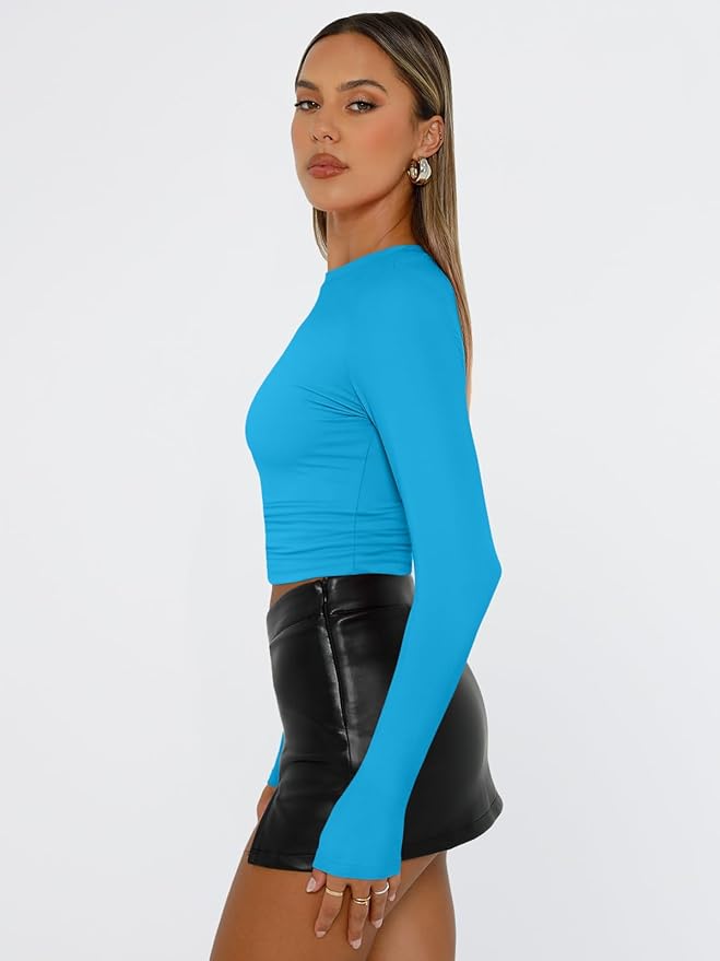 Trendy Queen Womens Long Sleeve T Shirts Fall Fashion 2026 Basic Crop Tops Going Out Outfits Y2k Clothes