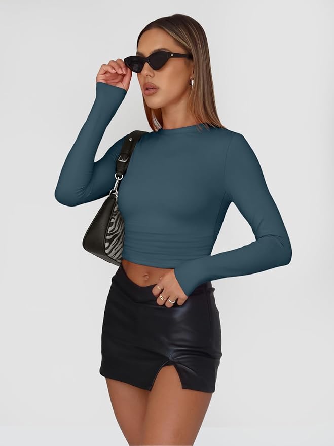 Trendy Queen Womens Long Sleeve T Shirts Fall Fashion 2026 Basic Crop Tops Going Out Outfits Y2k Clothes