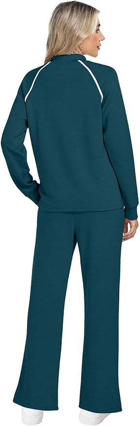 WIHOLL Lounge Sets for Women 2 Piece Fall Outfits 2025 Wide Leg Pant Matching Sets Womens Clothing