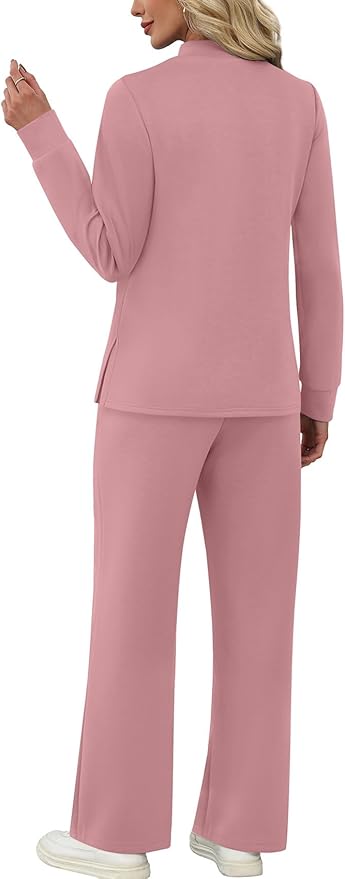 WIHOLL Two Piece Sets for Women Spring Travel Vacation Outfits 2026 Long Sleeve Lounge Sets Side Slit Wide Leg Pants S-3XL