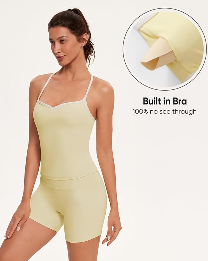 OMKAGI Sports Bras for Women Cute Sweetheart Neck Workout Tank Tops Open Back Yoga Bra Top