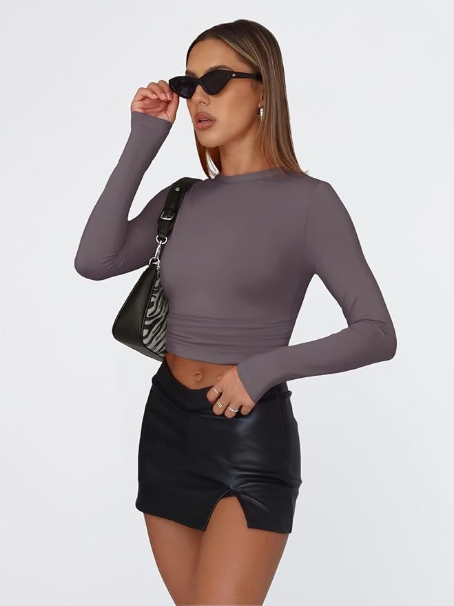 Trendy Queen Womens Long Sleeve T Shirts Fall Fashion 2026 Basic Crop Tops Going Out Outfits Y2k Clothes