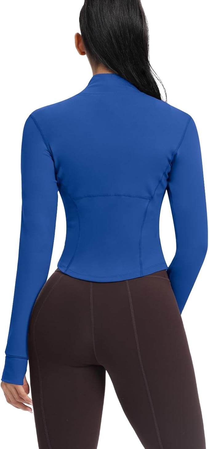 AVGO Women's Cropped Running Workout Jackets Zip Slim Fit Athletic Tops with Thumb Holes