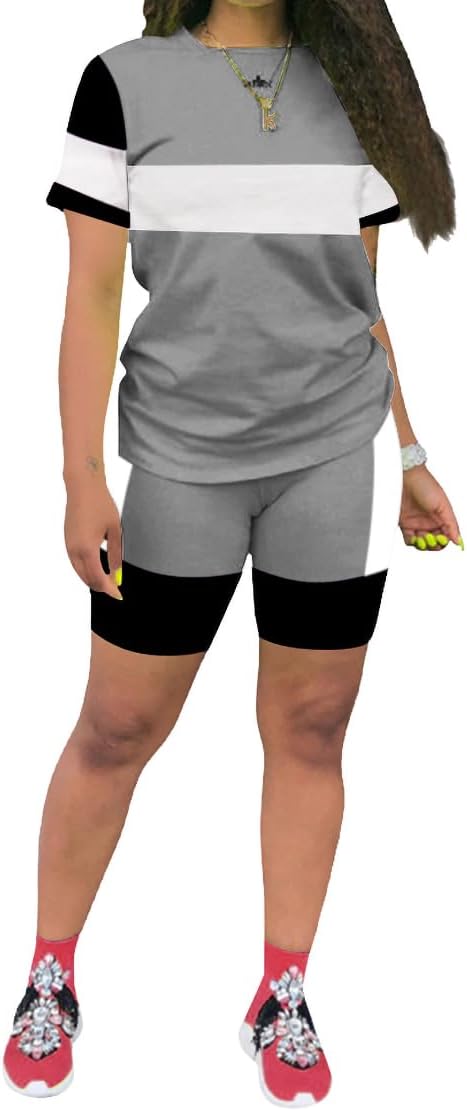 KINIKO Women's 2 Piece Casual Fashion Sports Solid Color Suit short Sleeve top and Pants Set Sweatshirt