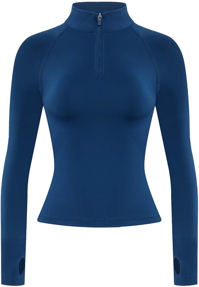 AUROLA Influence Workout Jacket for Women, Half Zip Cropped Slim Fit Long Sleeve Yoga Jackets Athletic Top with Thumb Holes