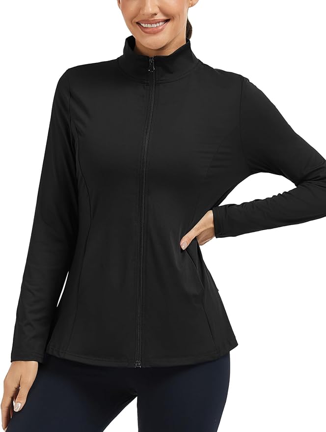 LURANEE Women's Golf Athletic Jackets with Pleated Tennis Skirt Hem Lightweight Full Zip Long Sleeve Shirts with Pockets