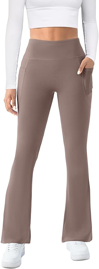 COPYLEAF Womens Yoga Pants with Pockets High Waisted Flare Leggings Bell Bottom Yoga Dress Pants Seamless Bootcut Pants