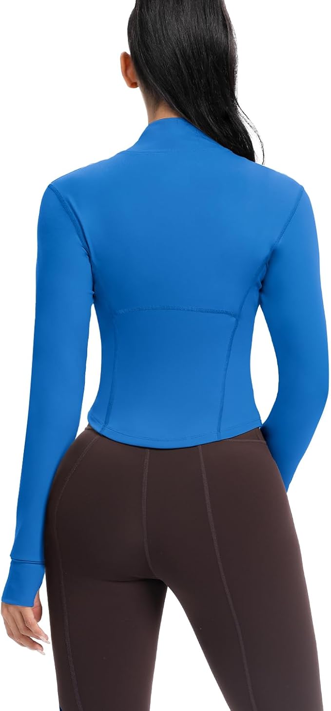 AVGO Women's Cropped Running Workout Jackets Zip Slim Fit Athletic Tops with Thumb Holes