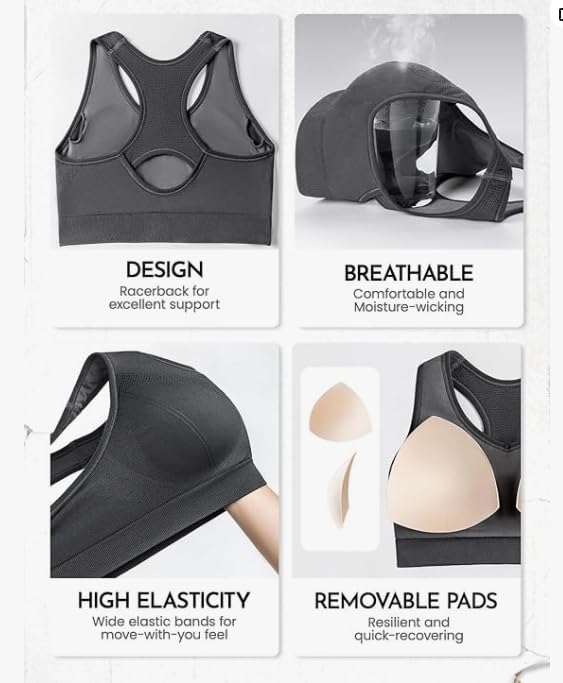 FITTIN Racerback Sports Bras for Women - Padded Comfortable Seamless Support for Yoga Workout Gym - for Plus Size Large Bust
